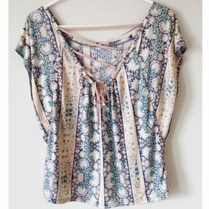American Eagle Boho Floral Tie Back Top Size S